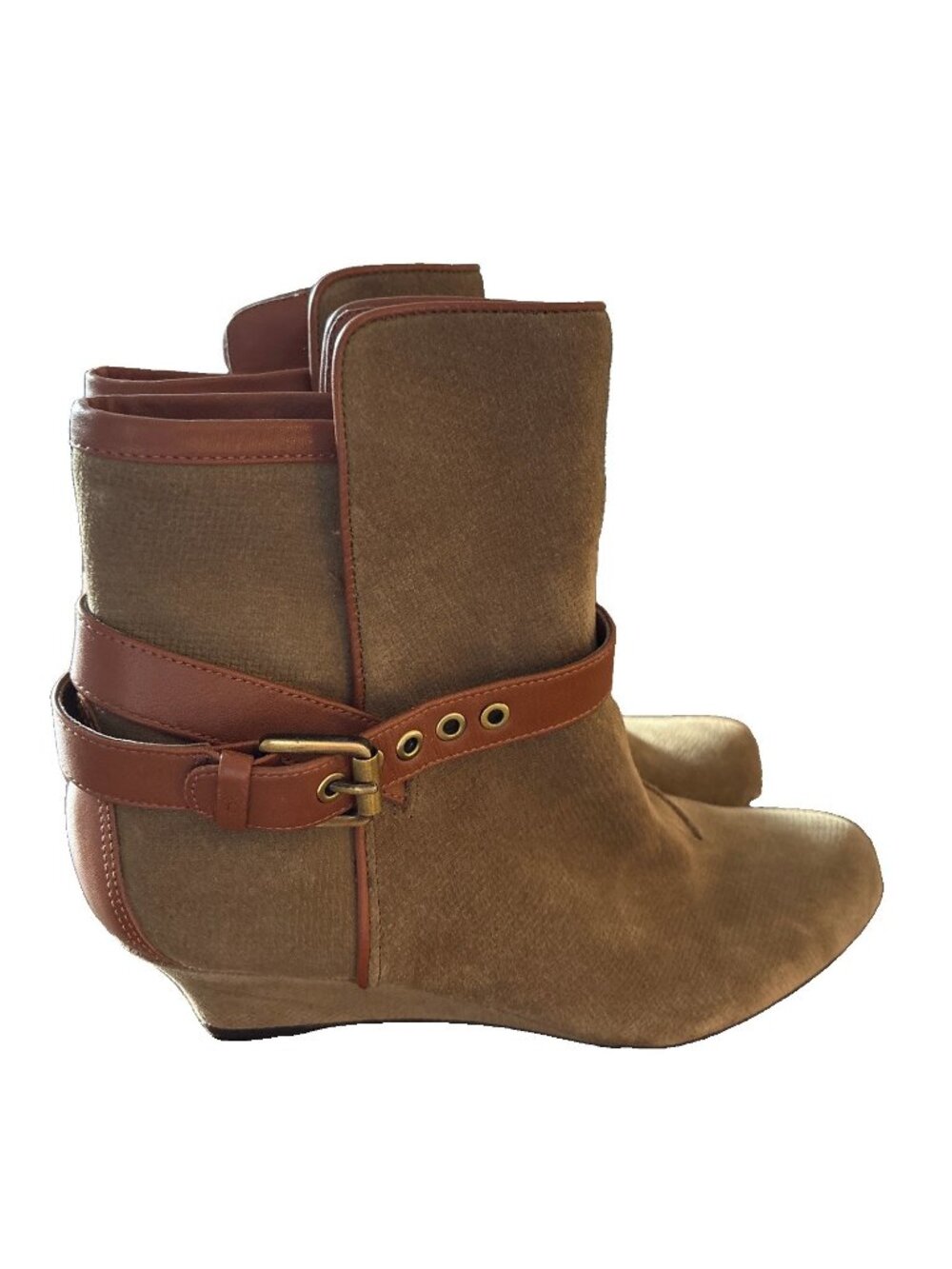 Adi Prene by Rockport Boots Womens 6 Green Ankle Bootie Brown Leather Wedge